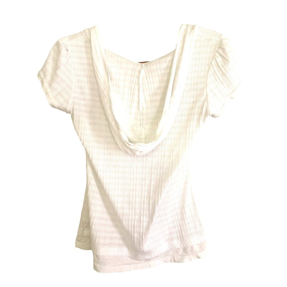 Unionbay LG Ivory Hooded Ribbed Cap Sleeve Top Layered Hem Y2K Casualcore Chic - Picture 4 of 10